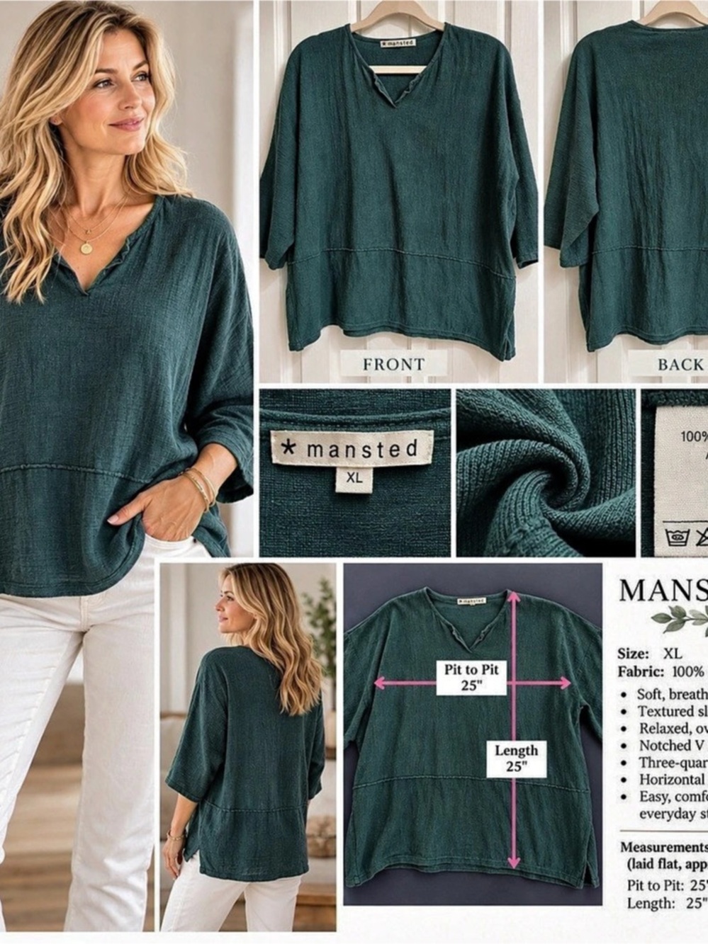 Mansted Cotton Tunic in Green Size XL Like New #162
